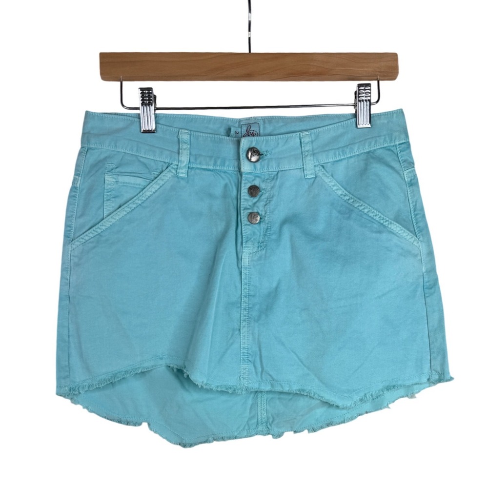 Joie Distressed Hem Three Button Denim Mini Skirt‎ size 2 Blue